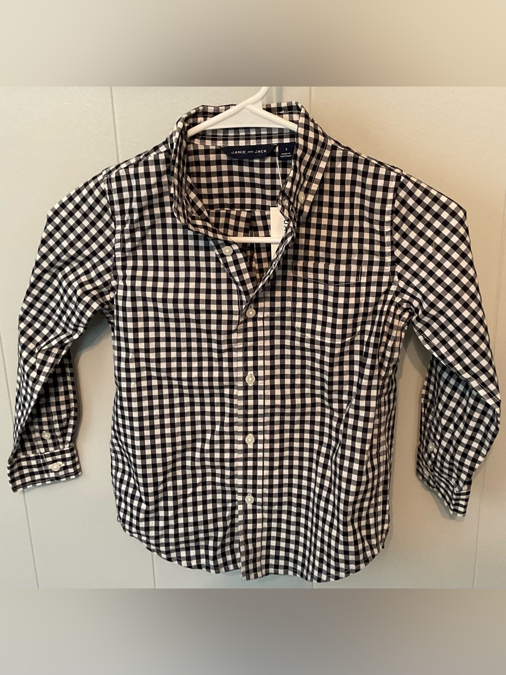Janie and Jack Black and White Gingham Button-Up Shirt
